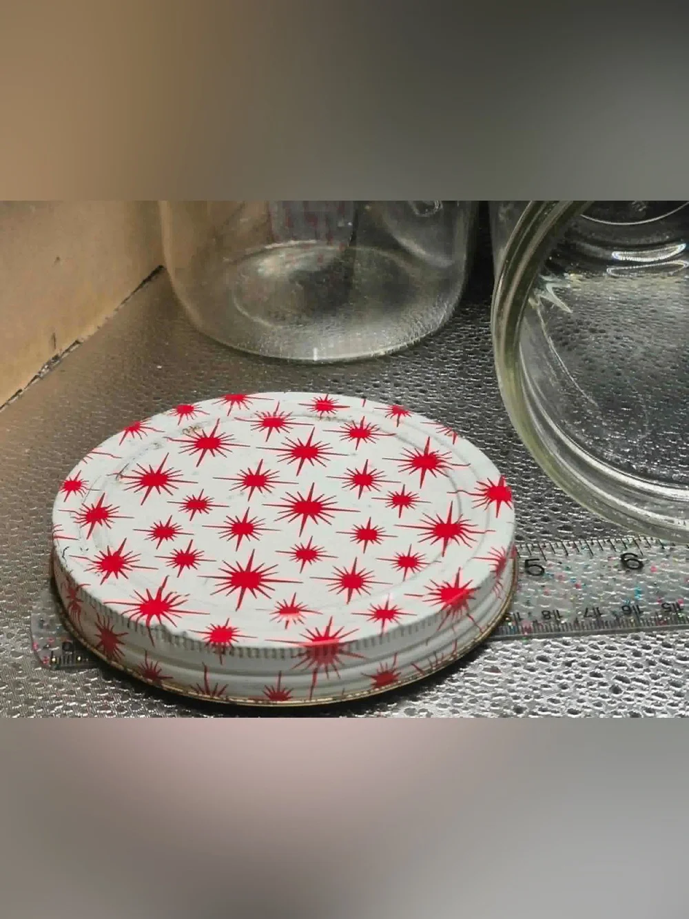 Retro Vintage Canning Jar Set - 2 MCM BALL Jars with Red Atomic Starburst Lids